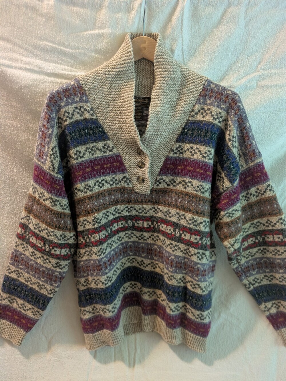 Eddie Bauer Cream and Multicolor Fair Isle Wool Sweater